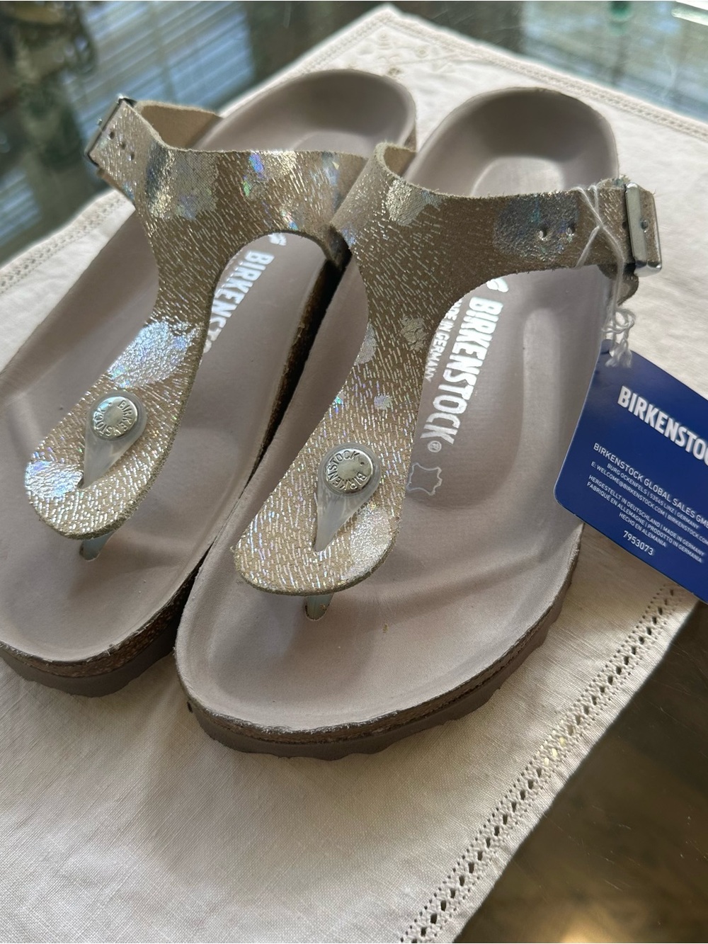 Birkenstock Metallic Gold T-Strap Sandals